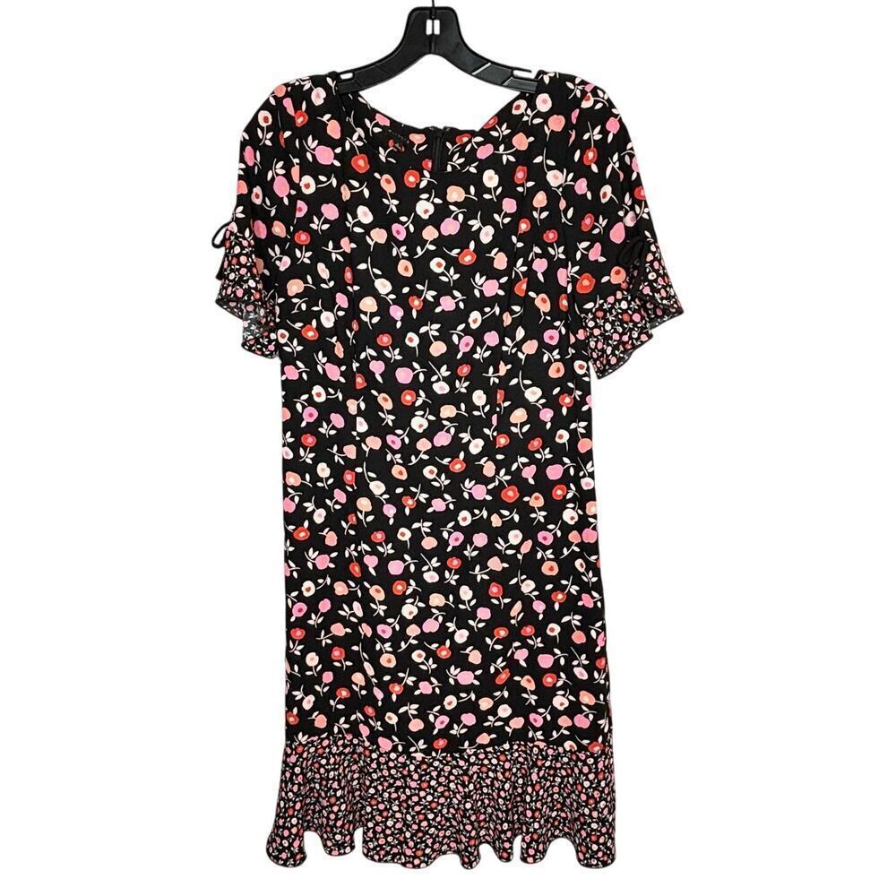 Talbots Short Ruffle Sleeve Girly Feminine Floral Jewel Neck Shift Dress Size 4